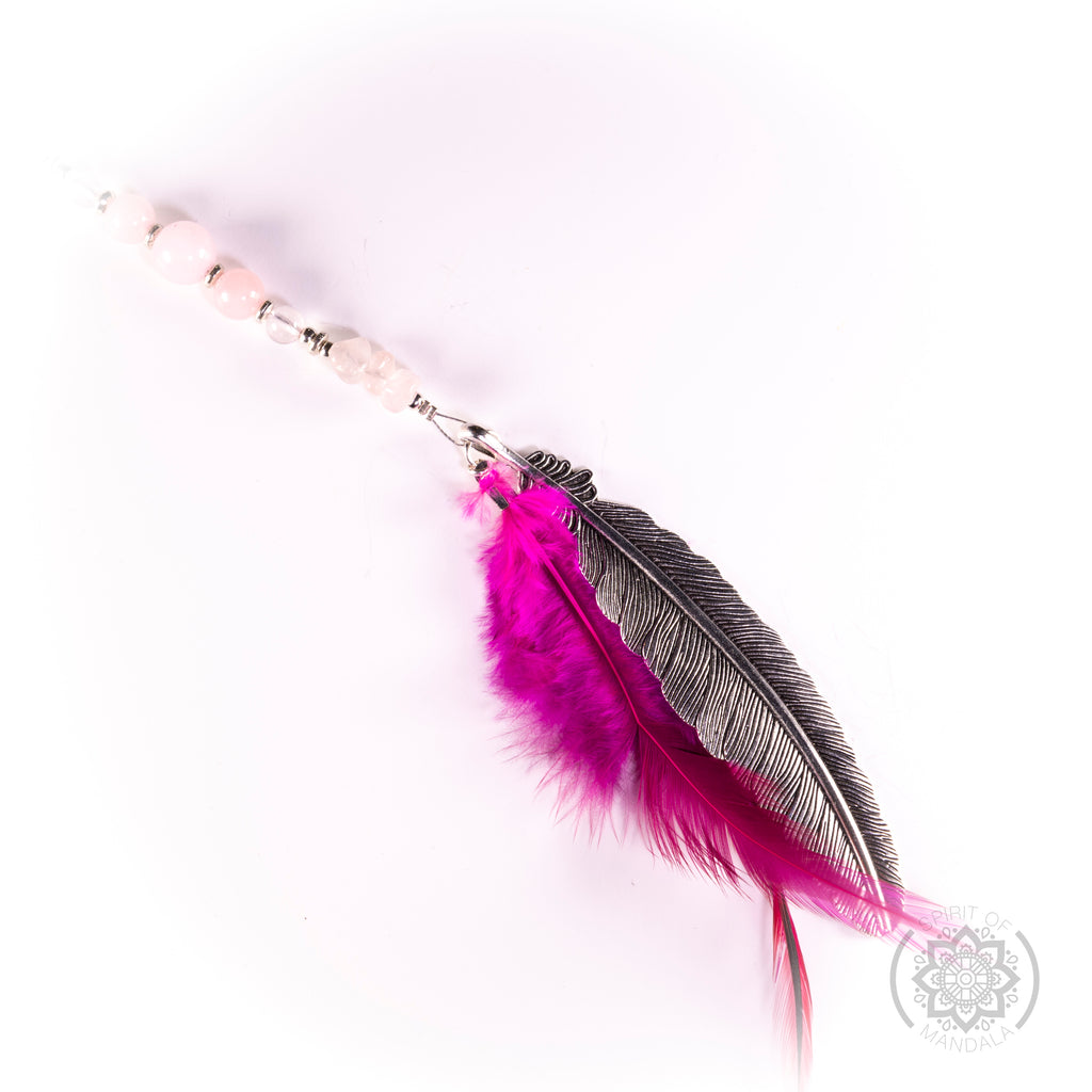 Rose Quartz Crystal   Hot Pink  Feather